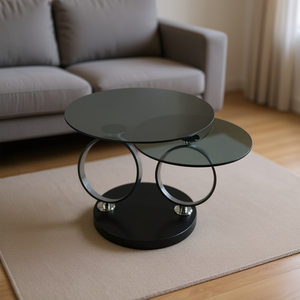 Tavolino da Caffè Homeera in Vetro Temperato, Design Moderno per Soggiorno, Trasparente Nero L:80*H42cm S:50*H42cm - Product Image 2