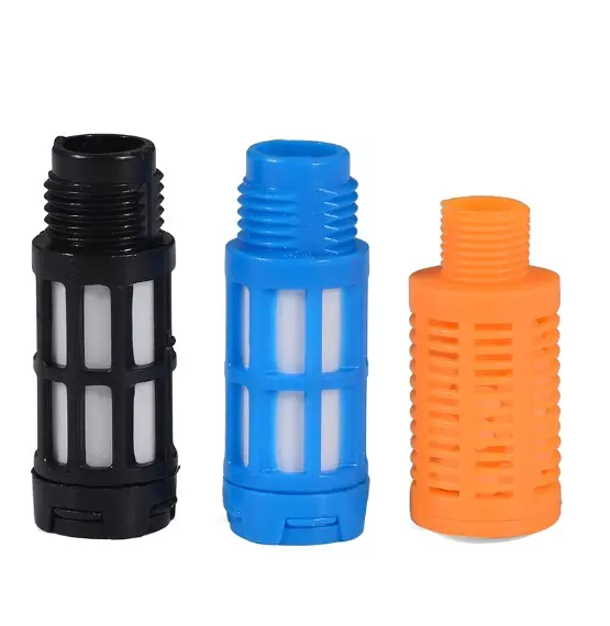 Silenciador de plástico pneumático para escapamento rápido, absorvente de ar, filtro de redução de ruído, rosca macho 1/8 "1/4 "3/8" 1/2 "", preto, azul, laranja