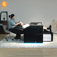 Fauteuil de pédicure de luxe en acier inoxydable réglable avec siège inclinable et système de jets sans tuyauterie pour spa et salon de manucure