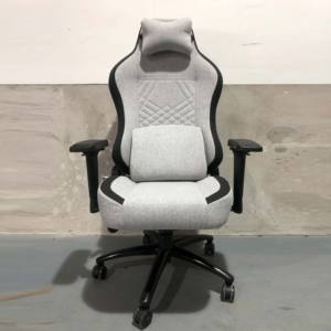 Chaise d'ordinateur moderne ergonomique pivotante à 360 degrés pour PC Chaise de jeu en tissu gris de style course - Product Image 2