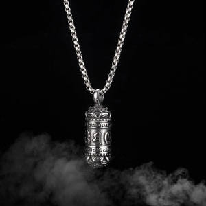 Colgante Amuleto Budista Tibetano con Mantra de Seis Caracteres y Loto, Collar Largo para Cenizas, Cadena de Acero Inoxidable, Accesorios de Joyería - Product Image 1