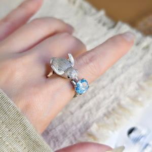8 Anillos Abiertos Vintage de Plata de Ley 925 Bañados en Oro con Piedra Natural Ovalada de 7*9mm, Diseño de Pingüino Animal Cepillado, Lindos para Niñas - Product Image 4