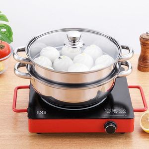 Casserole vapeur en acier inoxydable 28 cm, double couche, multi-usages, pour cuisinière à induction, avec panier vapeur - Product Image 2