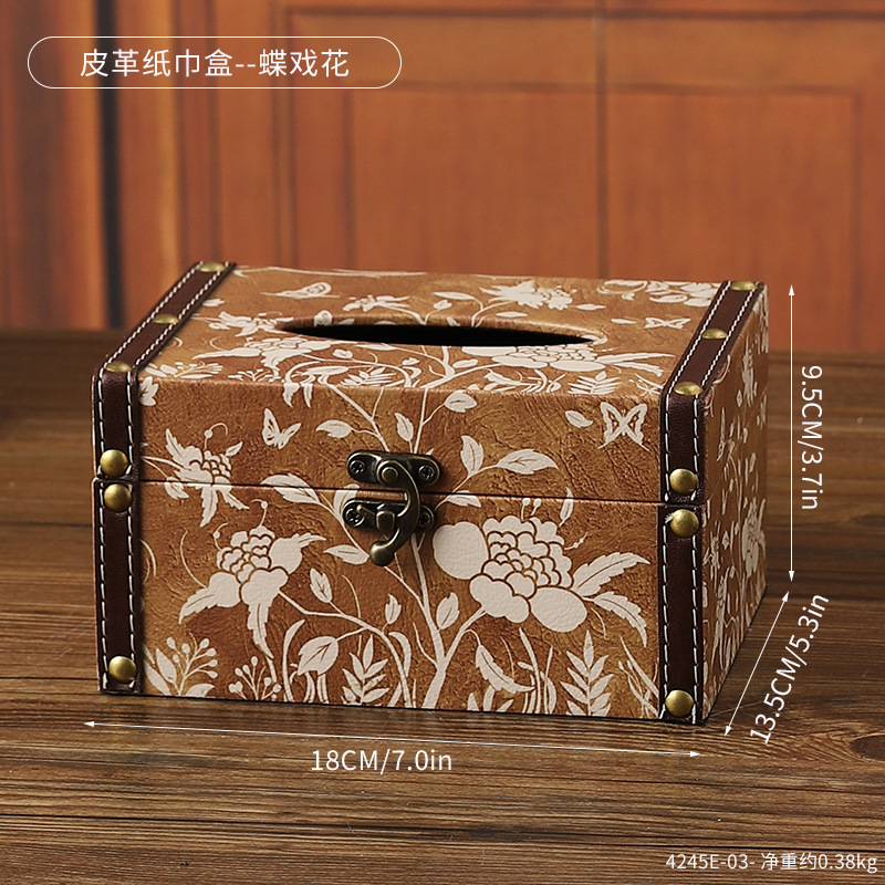 กล่องทิชชู่หนัง 4245E-03 - ลายผีเสื้อและดอกไม้