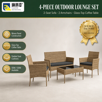 Ensemble de canapés en rotin d'extérieur, ensemble de meubles de patio 4 pièces avec 2 fauteuils individuels et table basse en verre noir