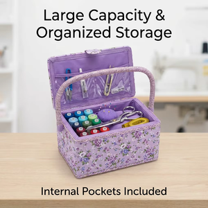Panier de <span class=keywords><strong>couture</strong></span> en tissu, grand format, style <span class=keywords><strong>vintage</strong></span>, avec poignée, pour l'organisation des travaux d'aiguille et de loisirs créatifs, boîte de rangement décorative pour kit de <span class=keywords><strong>couture</strong></span>, direct usine - Product Image 3