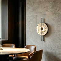 Applique murale LED moderne en marbre, abat-jour rond en fer noir, lampe à montage en surface, lumière blanc chaud 3000K pour salon