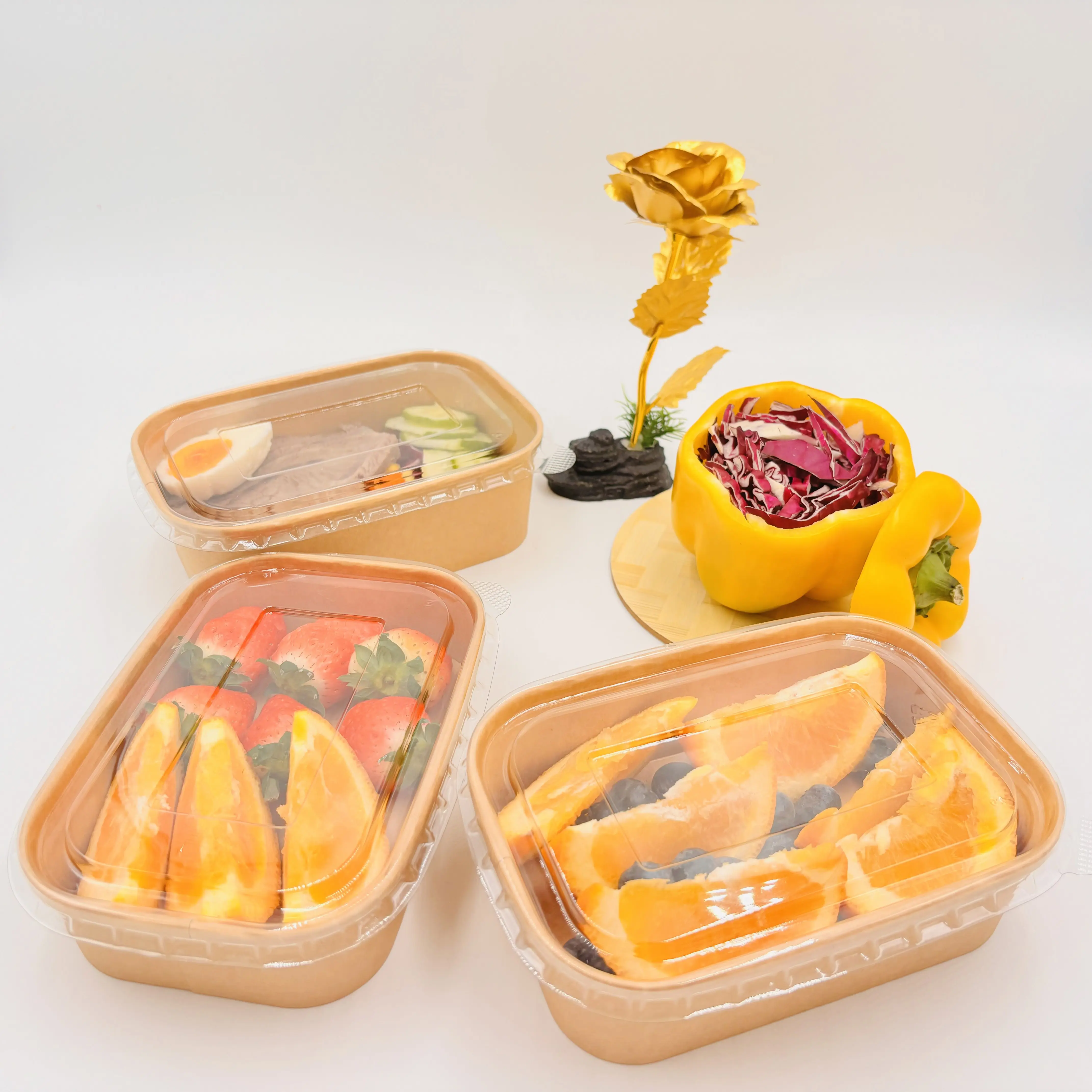 Eco-friendly recyclable Kraft Paper Food Disposable Packaging Box Takeaway Food Container for restaurant use