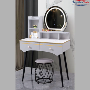 Mesa de Maquillaje de Madera de Estilo Moderno para Baño, con Espejo Iluminado y Cajones, para Niñas, para Dormitorio - Product Image 1