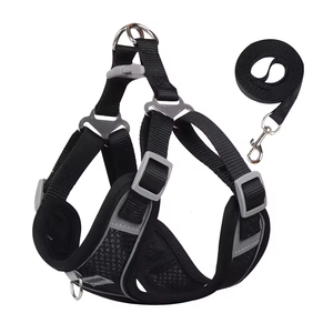 C033 HIPHOPPET BSCI No Pull Reflective Fashion <b>Lights</b> <b>Dog</b> Harness Leash Set Adjustable Front Clip Breathable Suede Fabric Chest - Product Image 4