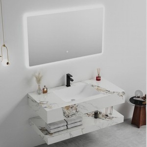 Mueble de Baño de Mármol Blanco CR de 100 cm con Espejo y Lavabo de Cerámica - Product Image 3