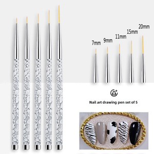 Lot de 5 pinceaux à manche métallique pour nail art, en nylon, pour gel UV, peinture acrylique et décoration de marbre - Product Image 1