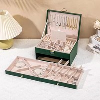 Boîte à bijoux de luxe à 3 niveaux avec serrure, 2 tiroirs, logo personnalisé, en cuir PU, pour femmes, vente en gros