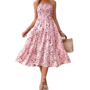 Wholesale Customize Womens Clothing New Temperament Sexy Floral Print Splicing Summer Beach Halter Casual Midi <b>Dresses</b> - Product Image 1