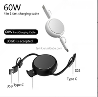 Câble de charge rapide multifonction 4-en-1 USB3.0 en cuivre pur 60W 2025 avec logo personnalisé pour iPhone/iPad