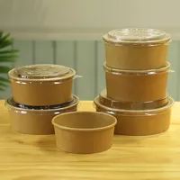 Premium Wegwerp Reliëf Logo Bedrukt Papier Poke Kommen Met Deksels Voedselcontainers Voor Salade Snack Premium Wegwerp Servies