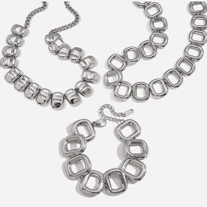 Women's Stainless Steel Geometric Necklace <b>Bracelet</b> <b>Set</b> Party Fashion Jewelry - Product Image 1