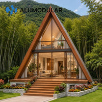 Maison modulaire en A-frame pour le Royaume-Uni et l'Europe, structure en acier, revêtement en aluminium, toit à pignon, clé en main, entièrement meublée