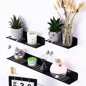 Estante de metal personalizado montado en la pared Estante de exhibición flotante de metal de acero inoxidable con revestimiento negro - Product Image 5