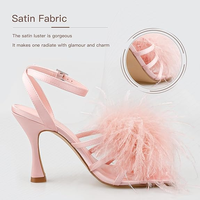Élégantes sandales à talons ouverts avec plumes moelleuses et bride de cheville réglable pour mariage, rendez-vous et soirée