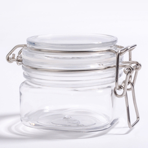 Tarro cuadrado de PET de 200ml para crema cosmética, <span class=keywords><strong>Kilner</strong></span> 150ml transparente con tapa de clip, paquete al por mayor en stock para limpiador facial con sal marina - Product Image 1