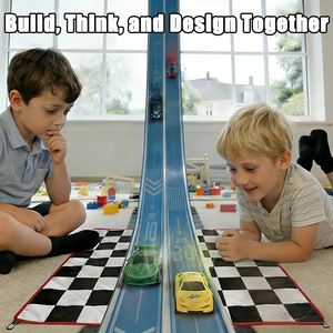 <span class=keywords><strong>Circuit</strong></span> de course portable DIY à motifs, double voie, enroulable, avec 6 voitures jouets et ventouses, 5 m, flexible pour enfants - Product Image 4