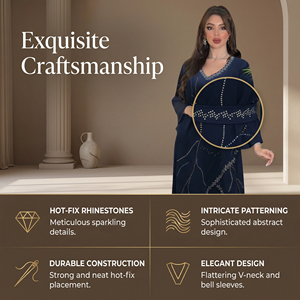 Navy Rhinestone Muslim Abaya <b>for</b> Women Formal <b>Eid</b> OEM Collection - Product Image 3