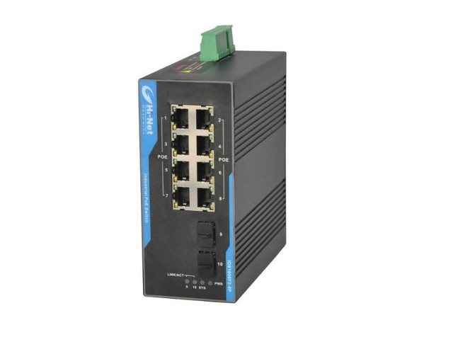 Din-rail Industrial PoE Ethernet Switch with 8x10/100/1000TXRJ45 Copper Ports with 8 PoE and 2x1000M SFP Ports