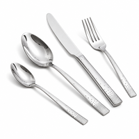 Ensemble de couverts en acier inoxydable avec manche martelé, argenté, comprenant cuillère, fourchette et couteau, pour restaurant, maison et usage quotidien