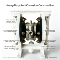 Pompe à double diaphragme haute pression à commande pneumatique avec valve d'air métallique OEM, résistante à la corrosion, en PP PVDF AODD pour le transfert de produits chimiques