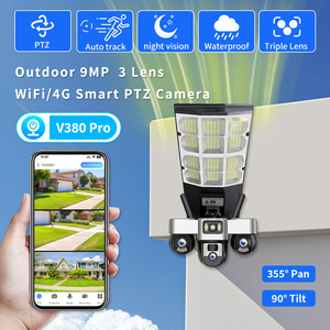 Telecamera Solare di <span class=keywords><strong>Sicurezza</strong></span> V380 Modello Privato 9MP 4G con 3 Obiettivi e 3 PTZ per Illuminazione Stradale - Product Image 1