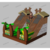 Toboggan gonflable avec château gonflable sur le thème de la jungle, parcours d'obstacles gonflable commercial pour location de fêtes en extérieur