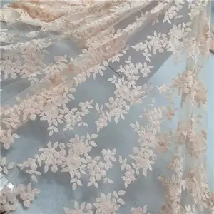 2021 chegada nova rosa marfim poli bordado net tela do laço bordado china bordado margarida malha