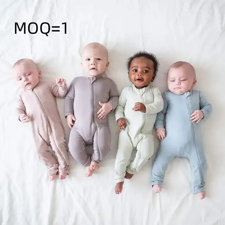 Bán Buôn 100% Cotton Hữu Cơ Trẻ Em Đang Ngủ Onesie Dây Kéo Tre Sơ Sinh Bé Romper Trẻ Sơ Sinh Pajama Áo Liền Quần