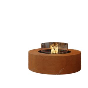 Brasero de Patio Redondo Grande Personalizado de Lujo, Chimenea Exterior de Gas Natural Hecha de Acero Corten para Leña - Product Image 1