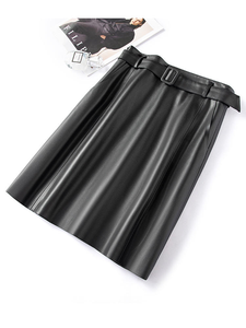 Autumn New Korean Style Women's Plus Size Natural Waist <strong>Wrap</strong> <strong>Skirt</strong> PU Breathable Lightweight Comfortable Casual Solid Woven Midi - Product Image 4