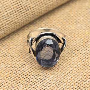 Bague en argent sterling 925 faite à la main avec une superbe pierre précieuse ovale Iolite Jolie incrustation de diamants pour les mariages et les fêtes - Product Image 3