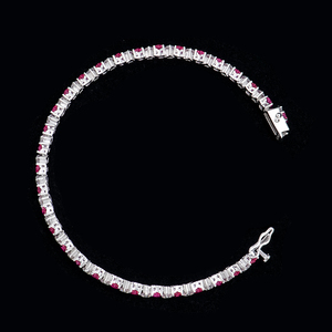 Fine Jewelry 925 Silver Rhodium Plated Heart Shape Corundum <strong>Ruby</strong> #5 and Moissanite <strong>Diamond</strong> Tennis Chain Bracelet for Girl - Product Image 3