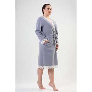 Robe de chambre en dentelle pour femmes, grise, à manches longues, tricotée, douce, classique, vêtements de nuit, XXL - Product Image 2