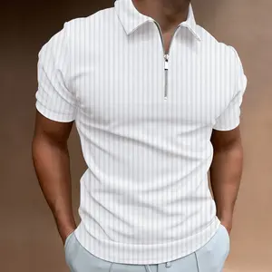 Camisa blanca de ganchillo hueco de manga corta de punto de verano, polos de algodón de punto con logotipo personalizado para hombres