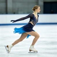 Robe de patinage et de danse bleu marine dégradé pour enfants et adultes, à manches longues en maille, avec strass et jupe en mousseline, pour compétition et spectacle de patinage sur glace