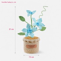 BH Siap Kirim Benang Wol Rajutan Tangan Buatan Tangan Tanaman Clematis dalam Pot Dekorasi Meja Rumah Kantor Bunga