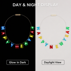 Collana LED con Scritta 'Happy <span class=keywords><strong>New</strong></span> <span class=keywords><strong>Year</strong></span>' all'Ingrosso, Luminosa al Buio, Gioiello Luminoso Indossabile per Festa di Capodanno - Product Image 4
