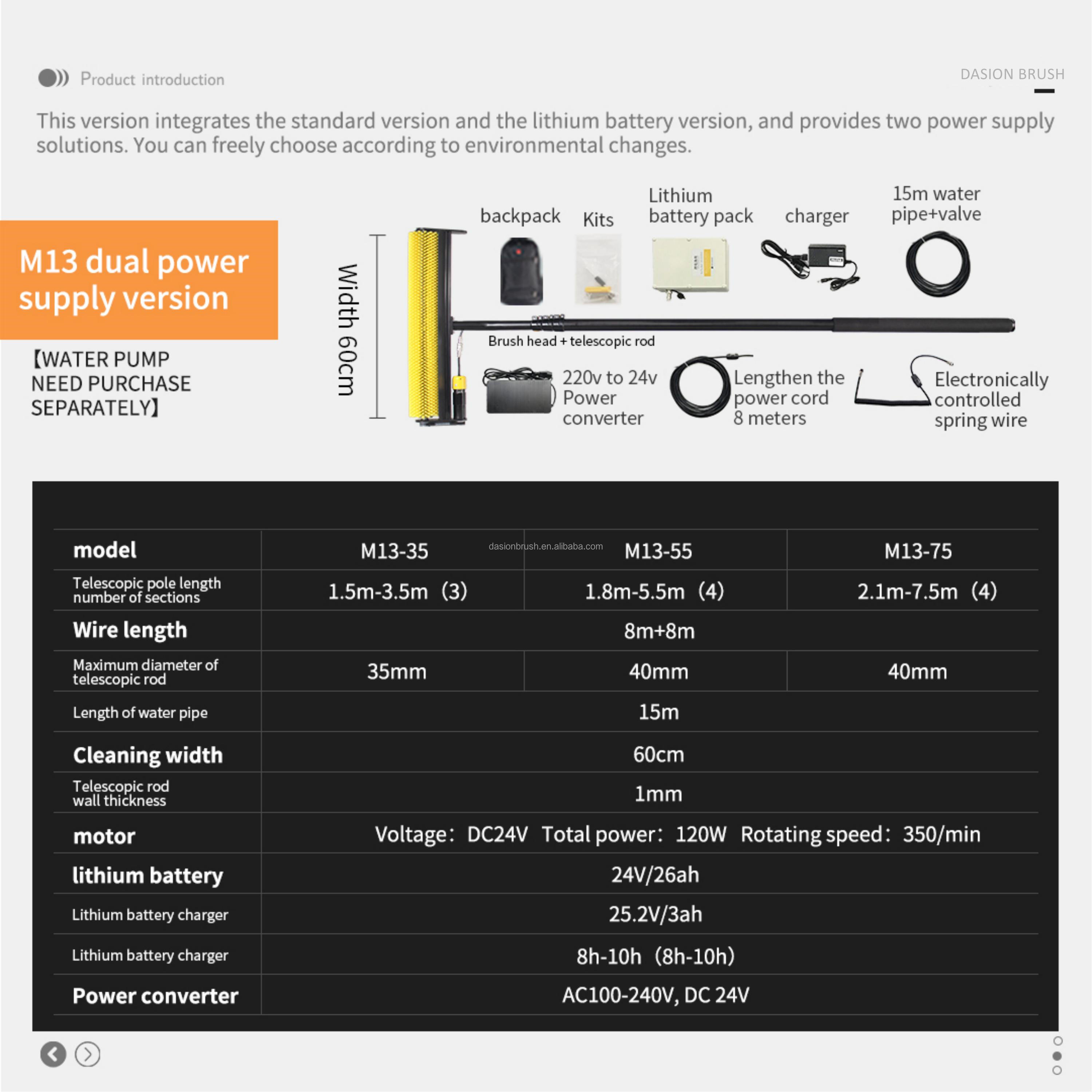 7.5m Telescopic Pole Solar Panel Cleaning Equipment Rotary Brush