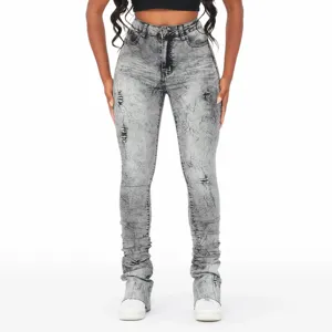 Latest Ladies Jeans Vintage Ripped Jeans Woman Stacked Denim High Quality Stretch Pants Women's Jeans