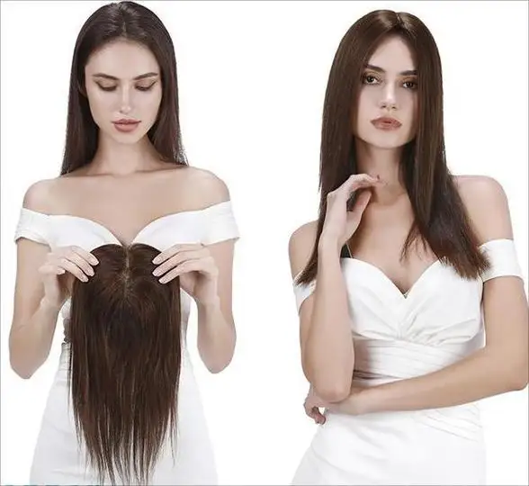 Silk Base Top Hairpiece Virgin Clip In Hair Topper For Thinning Hair Natural Black Womens Human Hair Topper