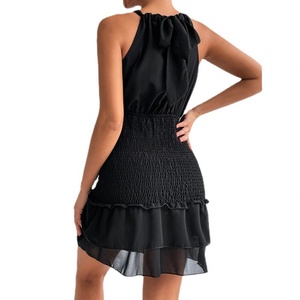 ชุดเดรสผู้หญิงแบบสั่งตัด คอ halter สีพื้น ผ้าชีฟอง ชุดเดรสฤดูร้อนทรงเข้ารูป กระโปรงระบายแบบสบายๆ - Product Image 2