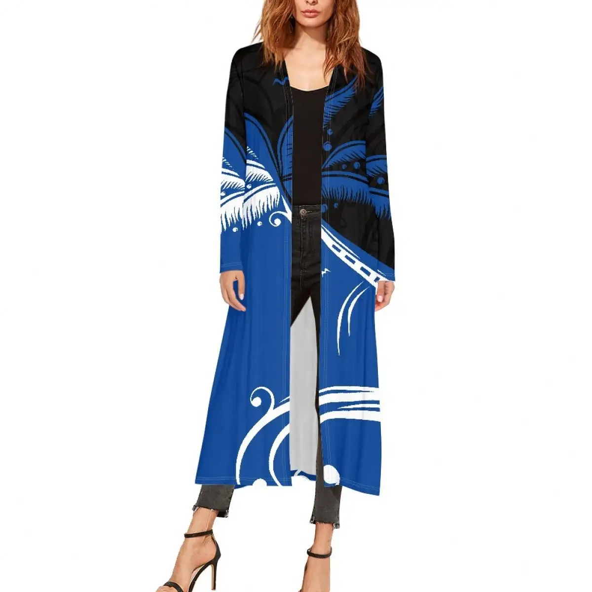 Custom 2023 Cardigan for Women Guam Coconut Tree Blue Pattern Long Sweater Coat Ladies Fall Winter Casual Maxi Long Cardigan