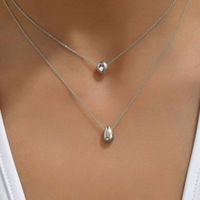 Collier en gros à double chaîne maillons avec pendentif goutte d'eau ronde, collier géométrique minimaliste en acier inoxydable pour femme