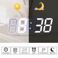 Horloge murale numérique LED 3D créative de grande taille, date, heure, Celsius, horloge de table lumineuse, horloge de bureau, réveil pour le salon